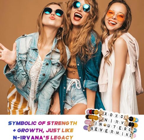 AICase for Nirvana Merch Gifts Inspired Bracelets 4 Pcs Stackable Stretch Beaded Friendship Bracelets Concert Outfit Vinyl Poster Sticker Merchandise Gifts for Fans Women Birthday Christmas in Saudi Arabia
