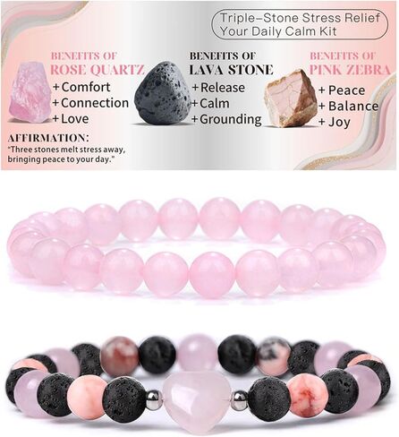 أساور حماية ثلاثية عين النمر، حجر السج الأسود، وكريستال الهيماتيت للثقة، التوازن الروحي الأساسي 8 مم هدايا مجوهرات قلب الحب العلاجية المصنوعة يدويًا in Kuwait