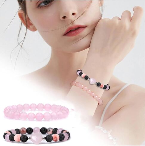 أساور حماية ثلاثية عين النمر، حجر السج الأسود، وكريستال الهيماتيت للثقة، التوازن الروحي الأساسي 8 مم هدايا مجوهرات قلب الحب العلاجية المصنوعة يدويًا in Kuwait