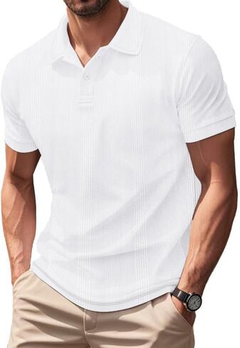 Men's Short Sleeve Polo Shirts Casual Golf Tshirts Lightweight Button Down Collared Shirt for Men Summer Tops White in Saudi Arabia