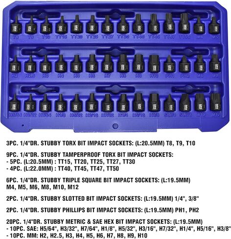 مجموعة مقابس لقم تأثير نانو 78142 42 قطعة 1/4 بوصة من Astro Tools 78142 in Kuwait
