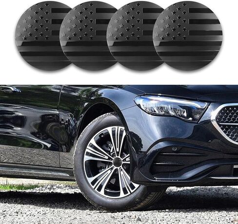 4PCS American Flag Car Wheel Center Caps, Car Hub Cap Sticker, Automotive Exterior Accessories Center Caps for Rims Car Decorations Compatible with 56mm/2.2 Inch Wheel Hub Caps (Black&Blue) in Saudi Arabia