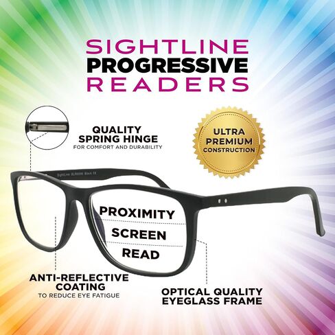 نظارات القراءة Sightline Six-006 متعددة التركيز - إطار عالي الجودة - متوسط ​​إلى كبير تكبير 2.00 in Kuwait