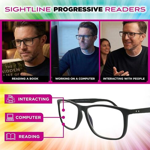 نظارات القراءة Sightline Six-006 متعددة التركيز - إطار عالي الجودة - متوسط ​​إلى كبير تكبير 2.00 in Kuwait