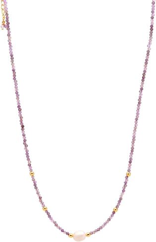 POSHPENDANT Gold Plated Natural Gemstone & Pearl Beaded Necklace – 2.2-2.5 mm Handmade Choker for Women – 16+2 Inch Dainty Chain – Spiritual Jewelry Gift for Her in Saudi Arabia