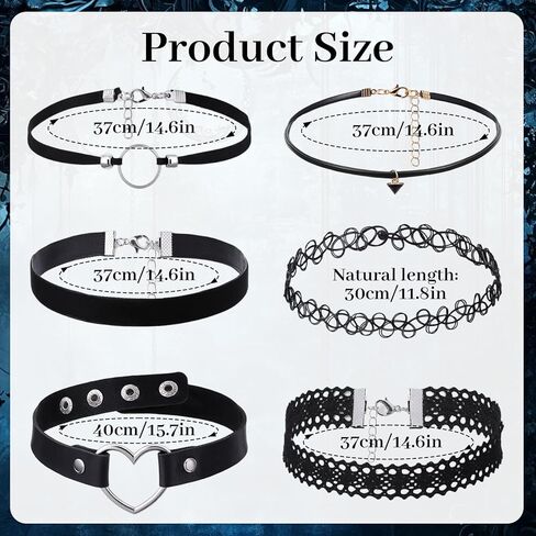 6 Pcs Black Choker Necklace for Women, Gothic Emo Choker Necklace for Women, Leather Stretchy Lace Chokers, Punk Emo Gothic Jewelry, Perfect for Daily Wear, Black in Saudi Arabia