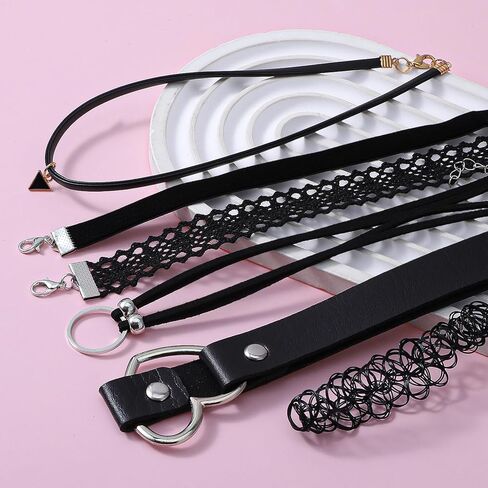 6 Pcs Black Choker Necklace for Women, Gothic Emo Choker Necklace for Women, Leather Stretchy Lace Chokers, Punk Emo Gothic Jewelry, Perfect for Daily Wear, Black in Saudi Arabia