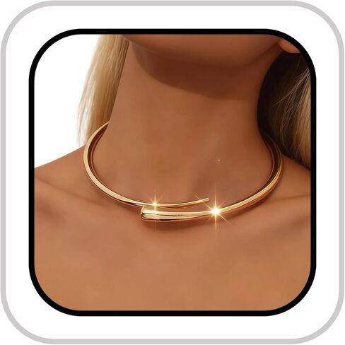 Modern Women's Open-Sleeved Collar Necklace-Streamlined Thick Necklace with Teardrop Ends, Minimalist Jewelry, Ball Jewelry in Saudi Arabia