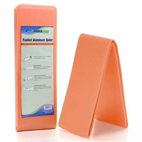 Primacare IS-5236 جبيرة ألومنيوم مبطنة مقاس 36 بوصة لليدين والساقين والأطراف المكسورة والأنف والكاحل أو الأقواس، جبائر طبية تكتيكية مقاومة للماء للإسعافات الأولية ودعم الطوارئ، برتقالي in Kuwait