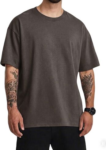 Men's Fashion Oversized T-Shirts Short Sleeve Loose Fit Drop Shoulder Crewneck Casual Tee Tops in Kuwait