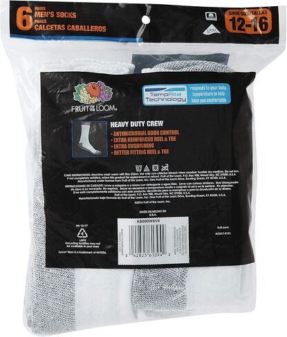 Fruit of the Loom Men's 6 Pack Work Gear Crew Socks (6-12 Shoe / 10-13 Sock, White) in Saudi Arabia