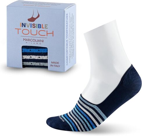 Marcoliani Milano No Show Socks Men - Stripes and Pin Invisible Touch | Essence of Cotton in Kuwait