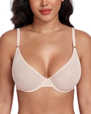 DotVol Women's Plus Size Sheer Mesh Plunge Underwire Bras Comfort Unlined Everyday Bra in Saudi Arabia