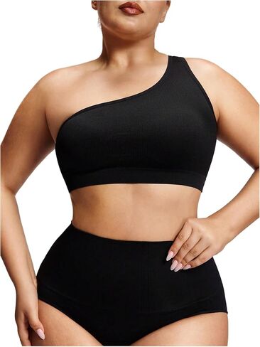 SOLY HUX Women's Plus Size Bra One Shoulder Wireless Bras Knit Comfort Bralette Camisole in Saudi Arabia