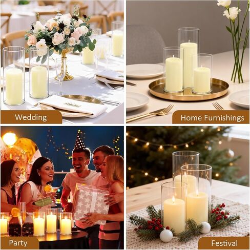 24-Piece Set Includes Ivory Pillar Candles (2"X3, 4, 6) And Glass Cylinder Vases (2.6"X5, 6, 8)，Hurricane Candles, They Are Perfectly Sized To Serve As Centerpieces On Wedding Reception Tables. in Saudi Arabia