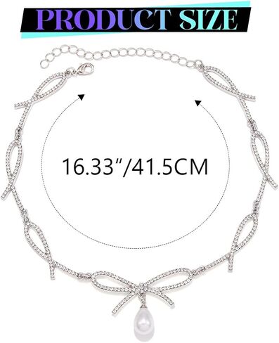 JEAIRTS Crystal Bow Choker Necklace with Pearl Pendant Silver Rhinestone Prom Jewelry for Women in Saudi Arabia