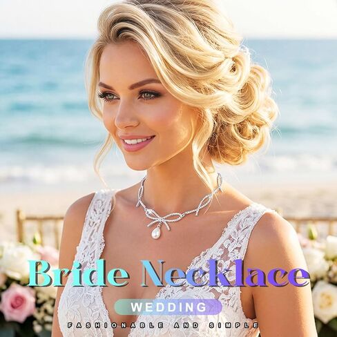 JEAIRTS Crystal Bow Choker Necklace with Pearl Pendant Silver Rhinestone Prom Jewelry for Women in Saudi Arabia