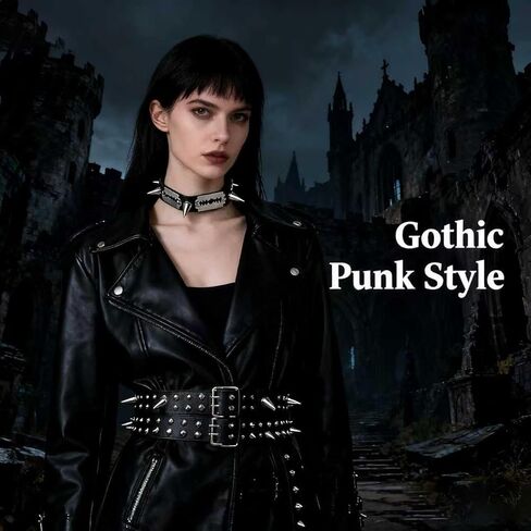Punk Choker Collar for Women & Men – Gothic Spiked Necklace with Adjustable Leather Band – Edgy Fashion Accessory for Concerts, Halloween & Alternative Style in Kuwait