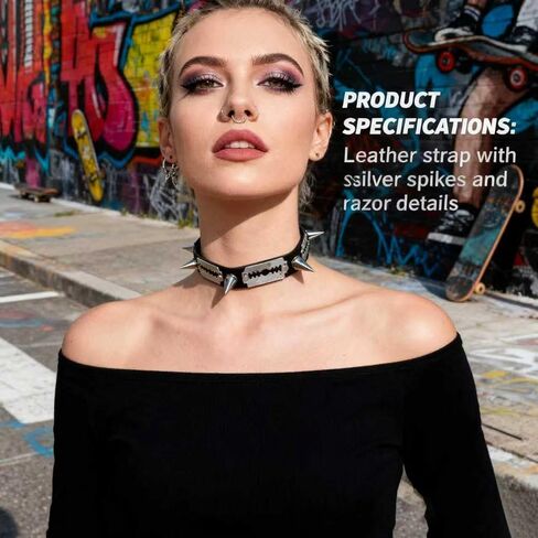 Punk Choker Collar for Women & Men – Gothic Spiked Necklace with Adjustable Leather Band – Edgy Fashion Accessory for Concerts, Halloween & Alternative Style in Kuwait