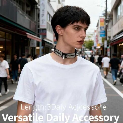 Punk Choker Collar for Women & Men – Gothic Spiked Necklace with Adjustable Leather Band – Edgy Fashion Accessory for Concerts, Halloween & Alternative Style in Kuwait