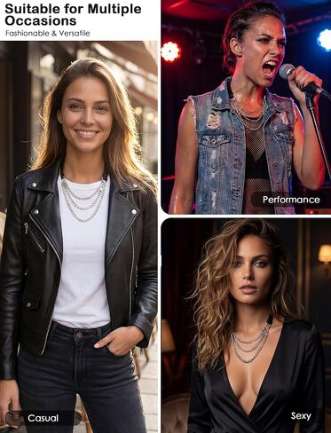 FEOYA Leather Choker Collar For Women Handmade Adjustable Triple-Layer Slip Chain Punk Gothic Chain Collar Necklace in Saudi Arabia