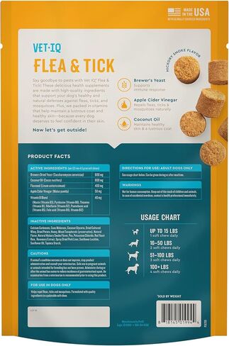 VetIQ Flea & Tick Support for Dogs, Flea and Tick Chewable for Dogs, Supports Dog's Natural Flea Defenses, Free of Added Chemicals and Garlic, Hickory Smoke Flavor, 60 Count in Kuwait