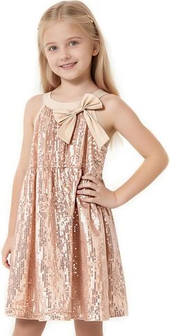 Tutu.kk Girls Sequin Dress Sparkly A-Line Birthday Dress with Butterfly Tie Flower Holiday Dresses for Girls in Kuwait