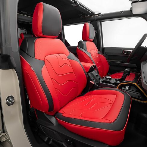 أغطية مقاعد سيارة Ford Bronco مخصصة تناسب 2021-2026، غطاء مقعد السيارة من الجلد الصناعي المقاوم للاهتراء، مجموعة كاملة مع حامل أكواب خلفي، مناسب لسيارة Ford Bronco ذات 4 أبواب SUV (ألياف الكربون السوداء) in Kuwait