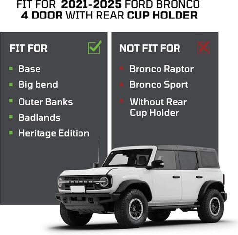 أغطية مقاعد سيارة Ford Bronco مخصصة تناسب 2021-2026، غطاء مقعد السيارة من الجلد الصناعي المقاوم للاهتراء، مجموعة كاملة مع حامل أكواب خلفي، مناسب لسيارة Ford Bronco ذات 4 أبواب SUV (ألياف الكربون السوداء) in Kuwait