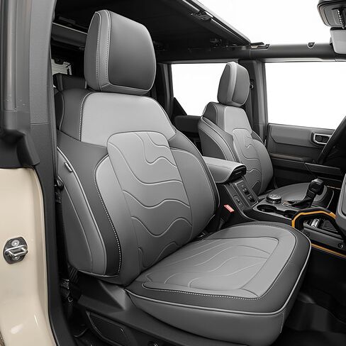 أغطية مقاعد سيارة Ford Bronco مخصصة تناسب 2021-2026، غطاء مقعد السيارة من الجلد الصناعي المقاوم للاهتراء، مجموعة كاملة مع حامل أكواب خلفي، مناسب لسيارة Ford Bronco ذات 4 أبواب SUV (ألياف الكربون السوداء) in Kuwait