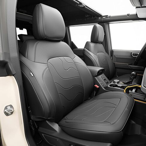 أغطية مقاعد سيارة Ford Bronco مخصصة تناسب 2021-2026، غطاء مقعد السيارة من الجلد الصناعي المقاوم للاهتراء، مجموعة كاملة مع حامل أكواب خلفي، مناسب لسيارة Ford Bronco ذات 4 أبواب SUV (ألياف الكربون السوداء) in Kuwait