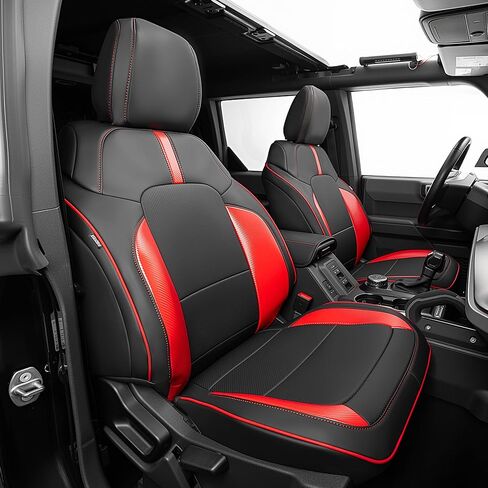 أغطية مقاعد سيارة Ford Bronco مخصصة تناسب 2021-2026، غطاء مقعد السيارة من الجلد الصناعي المقاوم للاهتراء، مجموعة كاملة مع حامل أكواب خلفي، مناسب لسيارة Ford Bronco ذات 4 أبواب SUV (ألياف الكربون السوداء) in Kuwait