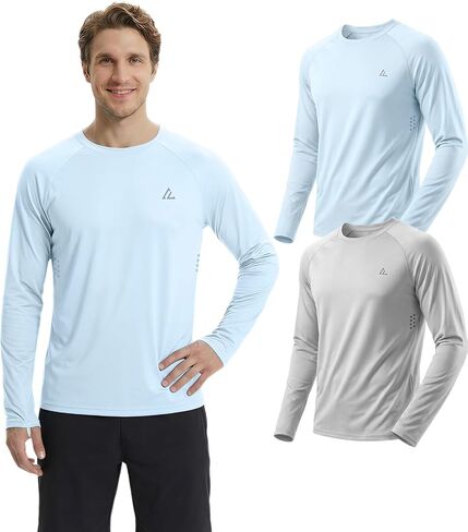 Mens Long Sleeve Fishing SPF Uv Protection Sun Shirts Dry Fit Moisture Wicking Tops Rash Guard Swim Athletic Workout 2 4 Pack in Kuwait