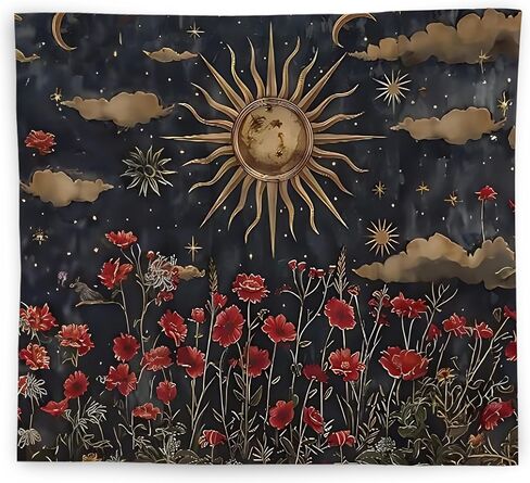 WNAGT Dark Academia Gothic Moon Floral Tapestry Wall Hanging, Dark Cottagecore Decor, William Morris Crescent Moon Flower Botanical Wall Blanket Decor for Home Bedroom Office, 50x60 Inch in Kuwait