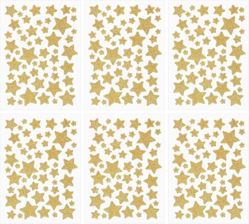 6 Sheets Star Stickers for Kids Reward, Gold Star Stickers Small Self-Adhesive Golden Stars Sticker, Glitter Reward Labels for Kids & Teachers in Saudi Arabia