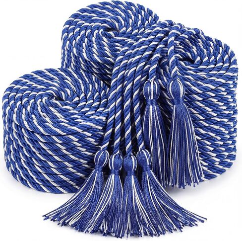 TFTAFAN 60 pcs Graduation Honor Cords Bulk 68" Grad Braided Honor Cord with Tassel for Commencement, Academic Achievements, School Ceremonies and Student Organizations (Royal Blue and White) in Saudi Arabia