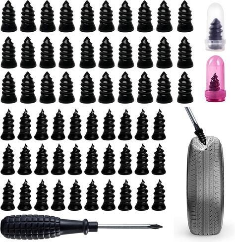 YLYA 60 PCS Tire Repair Rubber Nail, Vacuum Tire Repair Kits Spiral Rubber Screws, Fast Self-Service Tool for Car, Truck, Motorcycle, Tractor Tire Puncture Repair(Black) in Saudi Arabia