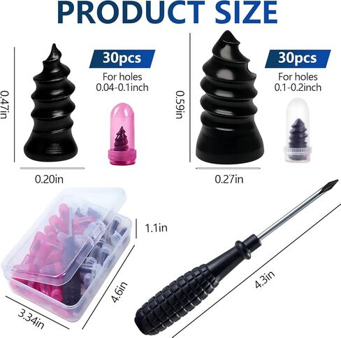 YLYA 60 PCS Tire Repair Rubber Nail, Vacuum Tire Repair Kits Spiral Rubber Screws, Fast Self-Service Tool for Car, Truck, Motorcycle, Tractor Tire Puncture Repair(Black) in Saudi Arabia