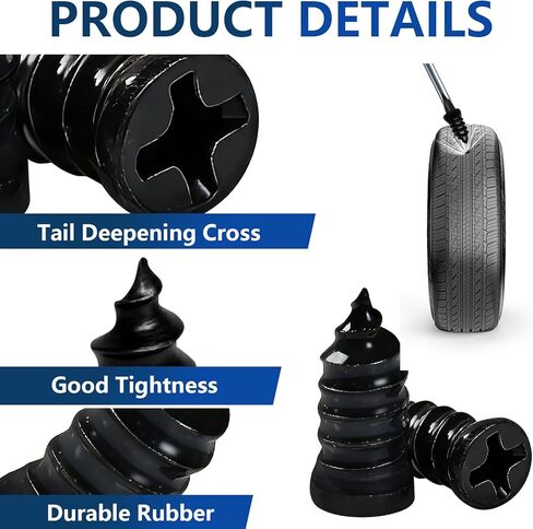 YLYA 60 PCS Tire Repair Rubber Nail, Vacuum Tire Repair Kits Spiral Rubber Screws, Fast Self-Service Tool for Car, Truck, Motorcycle, Tractor Tire Puncture Repair(Black) in Saudi Arabia