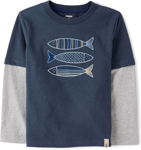 Gymboree Boys' and Toddler Long Sleeve Embroidered Layered Top in Saudi Arabia