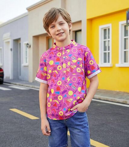 Boys Button Up Henley Shirts Short Sleeve Lightweight Summer Cotton T Shirt Tees Tops with One Pocket Size 6-12 in Saudi Arabia