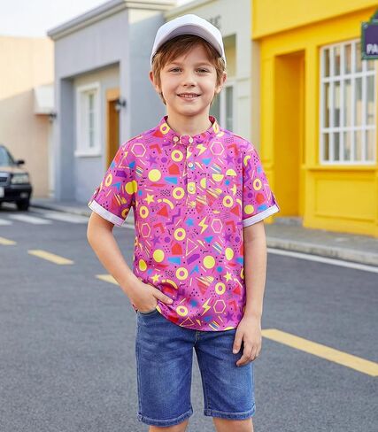 Boys Button Up Henley Shirts Short Sleeve Lightweight Summer Cotton T Shirt Tees Tops with One Pocket Size 6-12 in Saudi Arabia