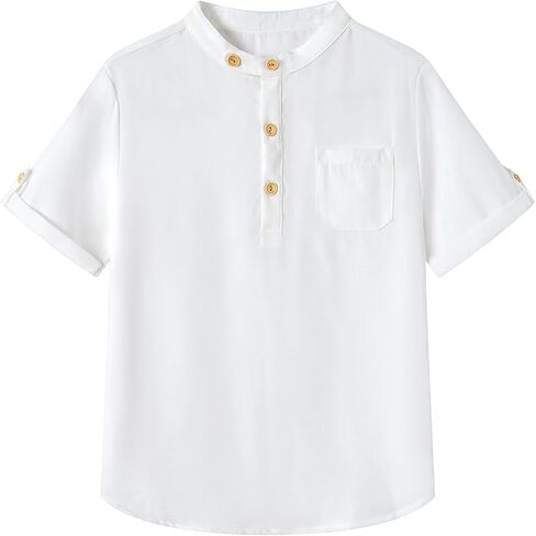 Boys Button Up Henley Shirts Short Sleeve Lightweight Summer Cotton T Shirt Tees Tops with One Pocket Size 6-12 in Saudi Arabia