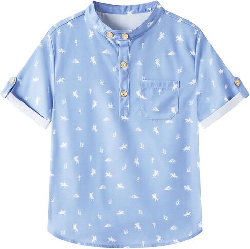 Boys Button Up Henley Shirts Short Sleeve Lightweight Summer Cotton T Shirt Tees Tops with One Pocket Size 6-12 in Saudi Arabia