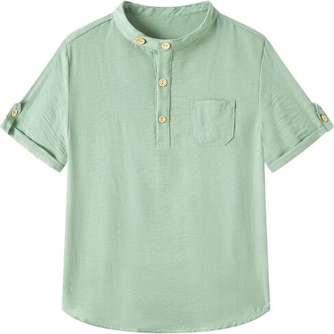 Boys Button Up Henley Shirts Short Sleeve Lightweight Summer Cotton T Shirt Tees Tops with One Pocket Size 6-12 in Saudi Arabia