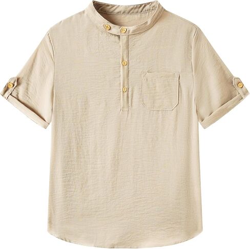 Boys Button Up Henley Shirts Short Sleeve Lightweight Summer Cotton T Shirt Tees Tops with One Pocket Size 6-12 in Saudi Arabia