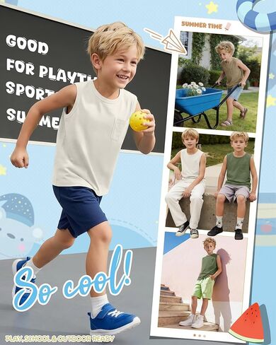 3 Pack Boy's Sleeveless Tanks Casual Basic Crewneck Shirts Loose Athletic Pocket Tees Soft Breathable Tops in Saudi Arabia
