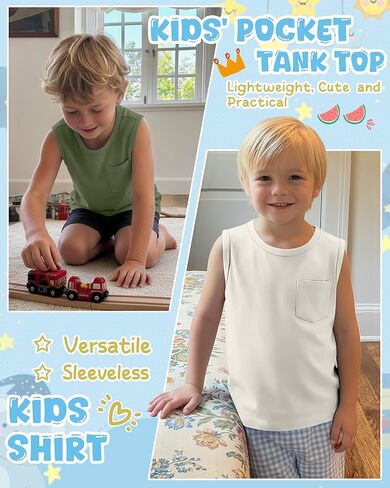 3 Pack Boy's Sleeveless Tanks Casual Basic Crewneck Shirts Loose Athletic Pocket Tees Soft Breathable Tops in Saudi Arabia