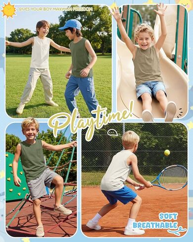 3 Pack Boy's Sleeveless Tanks Casual Basic Crewneck Shirts Loose Athletic Pocket Tees Soft Breathable Tops in Saudi Arabia