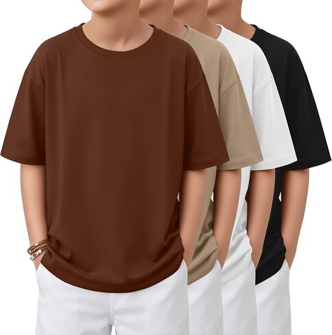 4 Pack Boys Short Sleeve Shirts Oversized Crewneck Tops 5-14 Years Teen Youth Kids Casual Basic Tees in Saudi Arabia